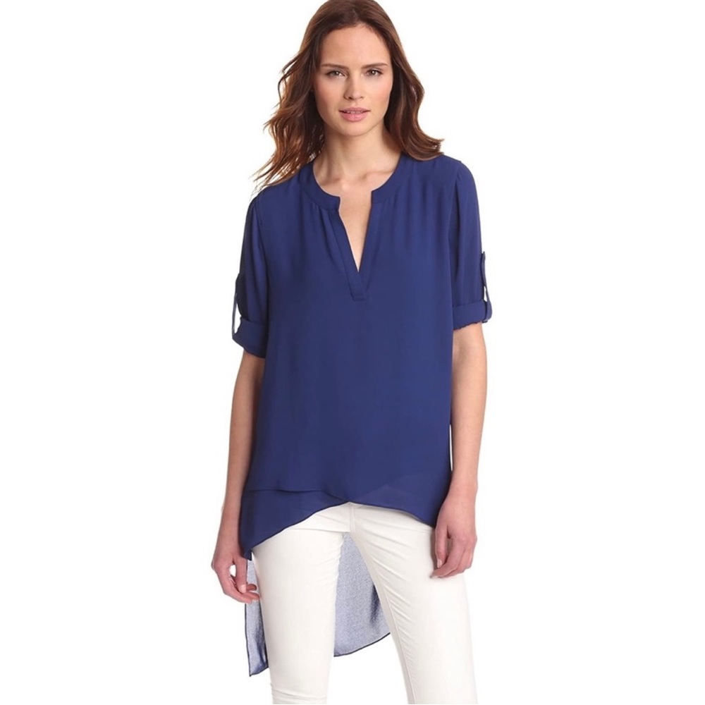 BCBG MAXAZRIA Blue Mazie Asymmetrical Hi Low Top